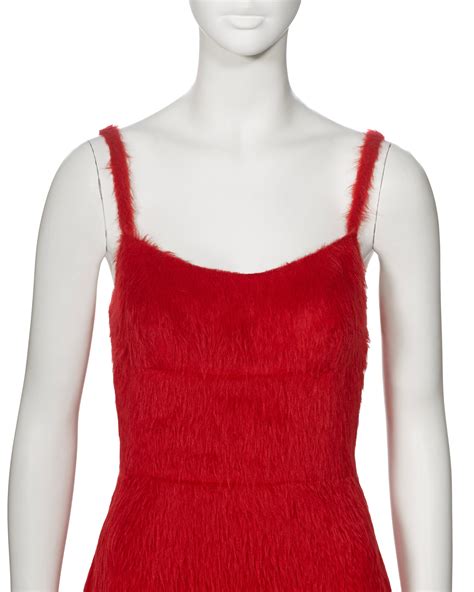 Prada by Miuccia Prada Red Brushed Alpaca Silk Cocktail Dress 